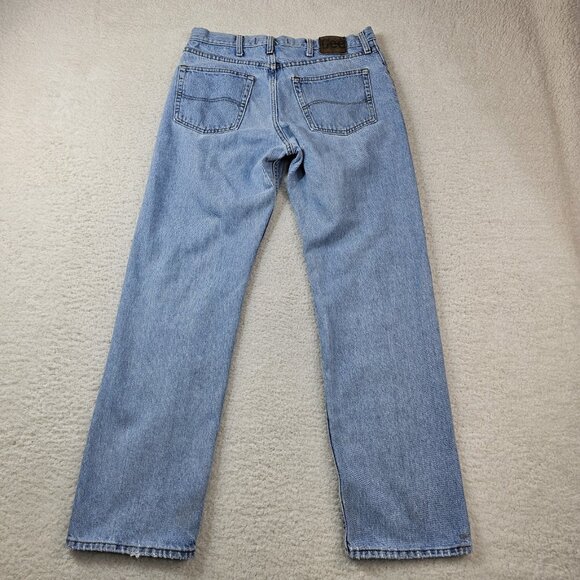 Lee Jeans Mens 34x32 Y2K Blue Denim Light Stone Wash Regular Fit Distressed Norm - Picture 2 of 16